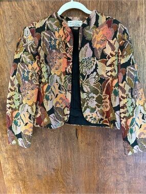 90s Vintage open-front floral tapestry cropped jacket by Gregge Sport